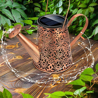 Anordsem Solar Watering Can Lights: Metal Lotus Lantern Outdoor with Hook - Waterproof Garden Art Hanging Decoration for Yard Patio Lawn - Christmas Birthday Gifts for Women Mom Grandma