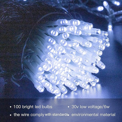 Hopolon 100 LED White Christmas String Lights, 33 FT Extendable Christmas Lights Outdoor Waterproof, 8 Modes Plug in Fairy Light Indoor for Tree Wedding Party Garden Patio Decoration,100 LED,White