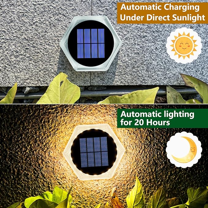 YiLaie Solar Deck Dock Lights Hexagon Warm White Step Lights Outdoor Waterproof Solar Powered for Driveway Post Fence Stairs Yard Patio Pathway Porch 6 Packs