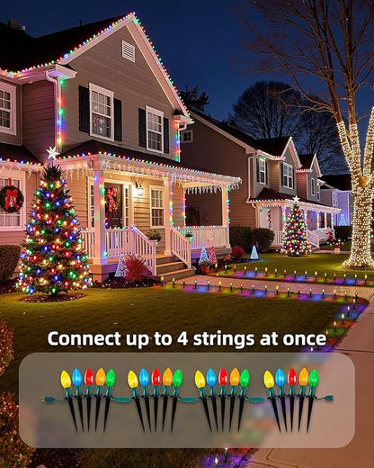 2-Pack Pathway Christmas Lights Outdoor, 25.7ft 40 Bulb Lights with Stakes, Multicolor