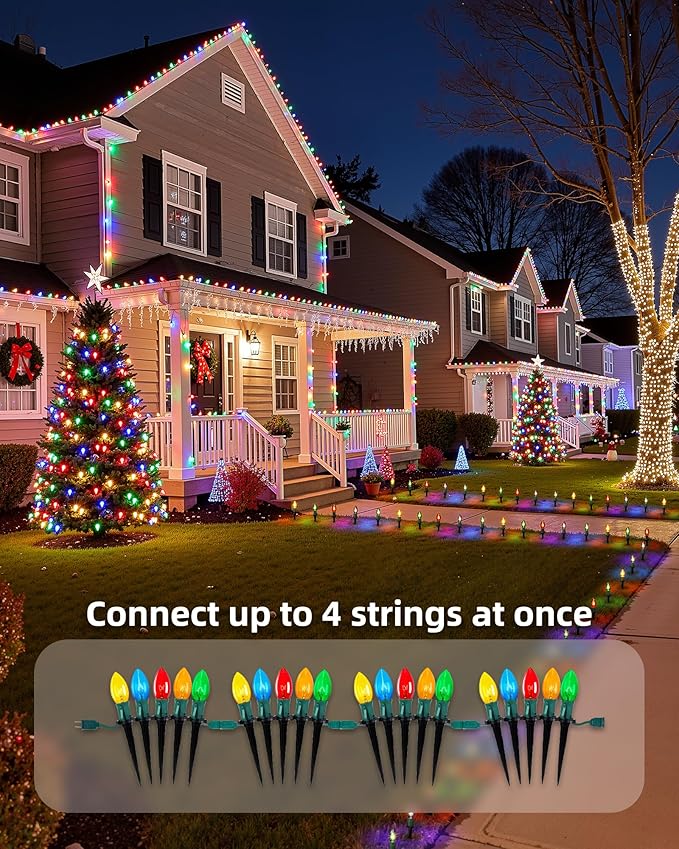 Pathway Christmas Lights Outdoor, 102.8ft 80 Bulb Lights with Stakes, Multicolor