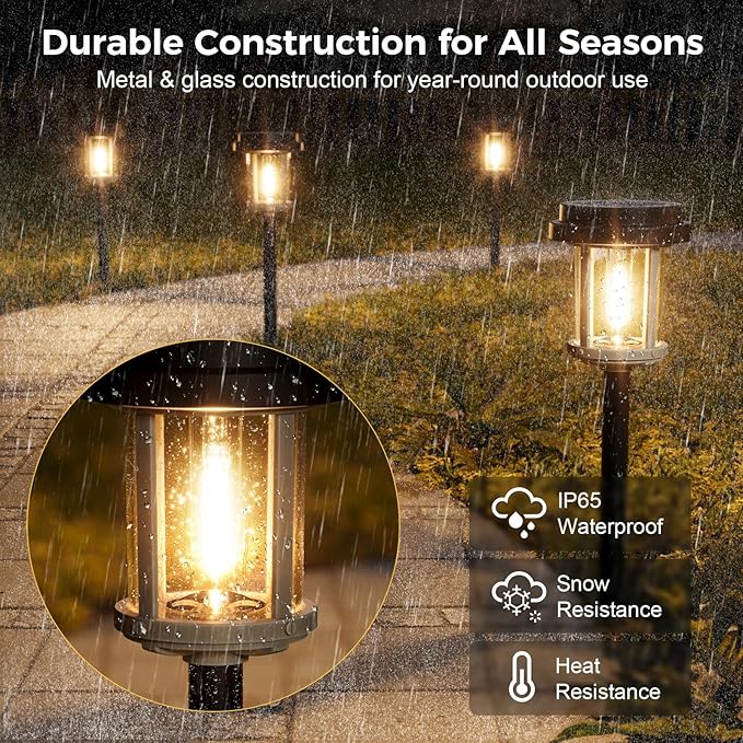 XMCOSY+ Solar Pathway Lights Outdoor, Garden Lights with Metal & Glass, 20 LM Warm Bright Light, Outside Solar Powered Lights for Yard Waterproof Landscape Lighting Walkway(Black & Grey)