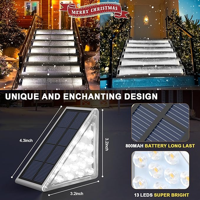 LED Solar Step Lights Waterproof Outdoor Stair Lights, Solar Deck Light Outdoor Decor IP67 Solar Decoration Light for Yard, Patio, Garden, Walkways, Front Door, Pathway, Driveway, Porch 2PK