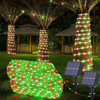 Solar Rope Lights Outdoor, 2-Pack 66ft Total, 200 LED 8-Mode Waterproof String Tube Lights for Garden & Patio, Red & Green