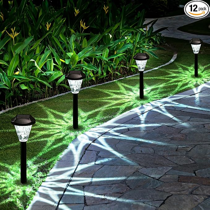 Cold White Solar Pathway Lights 12-Pack, Walkway LED