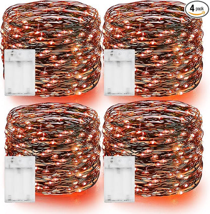 Dazzle Bright Orange Halloween Fairy String Lights, 4 Pack Total 80FT 240LED Copper Wire Battery Operated Waterproof Lights, Halloween Decorations for Indoor Home Outdoor Patio Yard Party Decor