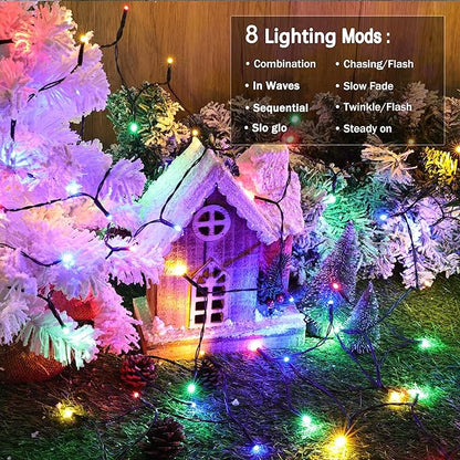 Battery Operated Christmas Lights - 2 Pack Total 33ft 100 LED Battery String Lights 8 Modes Waterproof with Timer for Home, Garden, Party, Holiday, Christmas Tree Decoration (Green Wire, Multicolor)