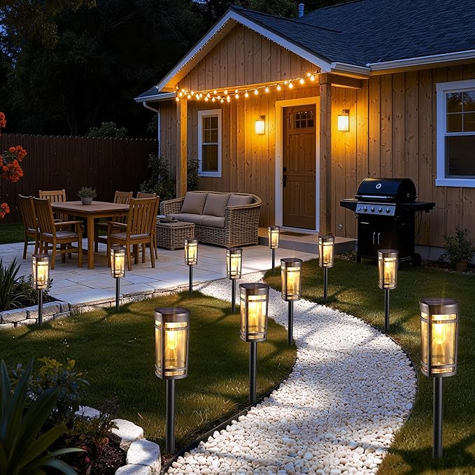 iBaycon Solar Pathway Lights, 8 Pack LED Solar Powered Garden Lights Outdoor Waterproof for Yard Path Landscape Lawn Stairway Walkway (Warm White)