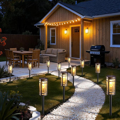 iBaycon Solar Pathway Lights, 8 Pack LED Solar Powered Garden Lights Outdoor Waterproof for Yard Path Landscape Lawn Stairway Walkway (Warm White)