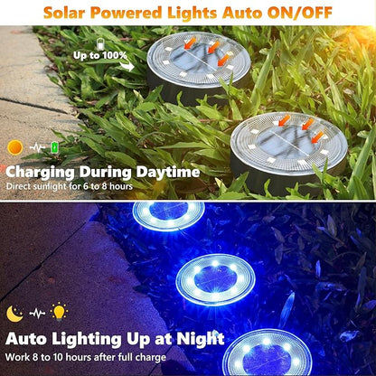 Joomer Solar Ground Lights, 12 Pack 8 LED Solar Lights Outdoor Waterproof IP68 Disc Light Landscape Lighting Garden Light for Patio Pathway Lawn Yard Driveway Walkway(Blue)