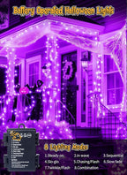 4-Pack 132ft Halloween LED String Lights, Waterproof Timer Lights