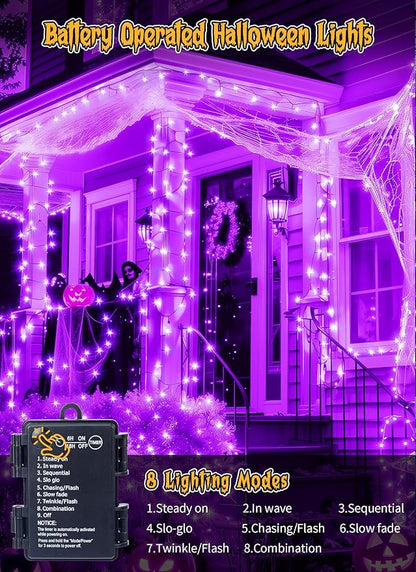 4-Pack 132ft Halloween LED String Lights, Waterproof Timer Lights