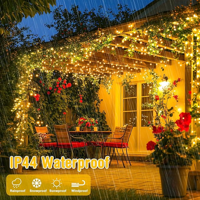JMEXSUSS Battery Operated Christmas Lights with Remote, Each 33 FT String Lights Indoor Outdoor Waterproof, 2 Pack 100 LED Warm White Christmas Tree Light for Outside Party Garden Yard Porch Decor