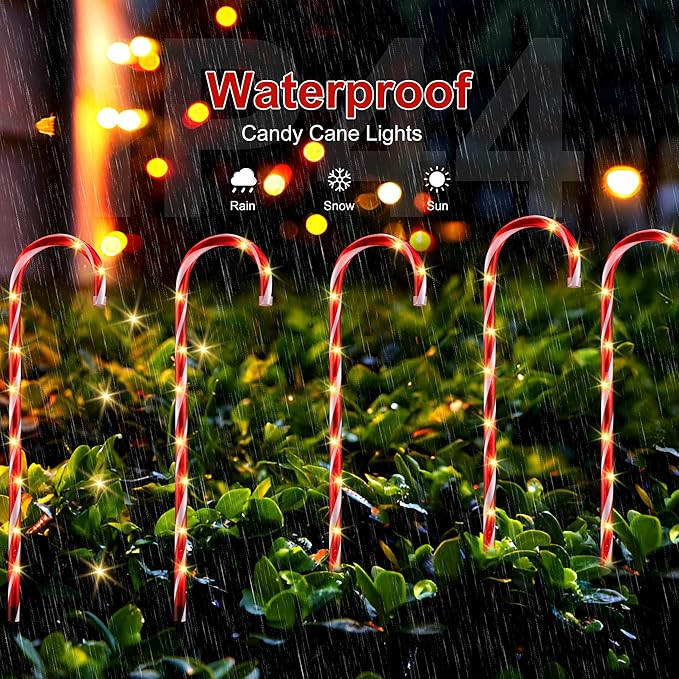 VCOKEN 30'' Christmas Candy Cane Pathway Markers Lights - Set of 10 Christmas Stakes Lights Outdoor Pathway Decorations, Connectable & Light Up Xmas Holiday Party Yard Art Indoor Outdoor Ornament