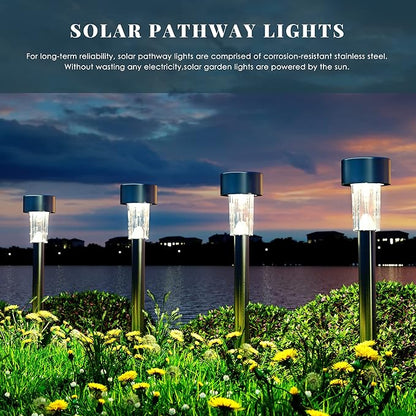 SOLPEX 24 Pack Solar Outdoor Lights Pathway, Stainless Steel Solar Lights Outdoor Waterproof,LED Landscape Lighting Walkway for Landscape/Patio/Lawn/Yard/Driveway-Cold White