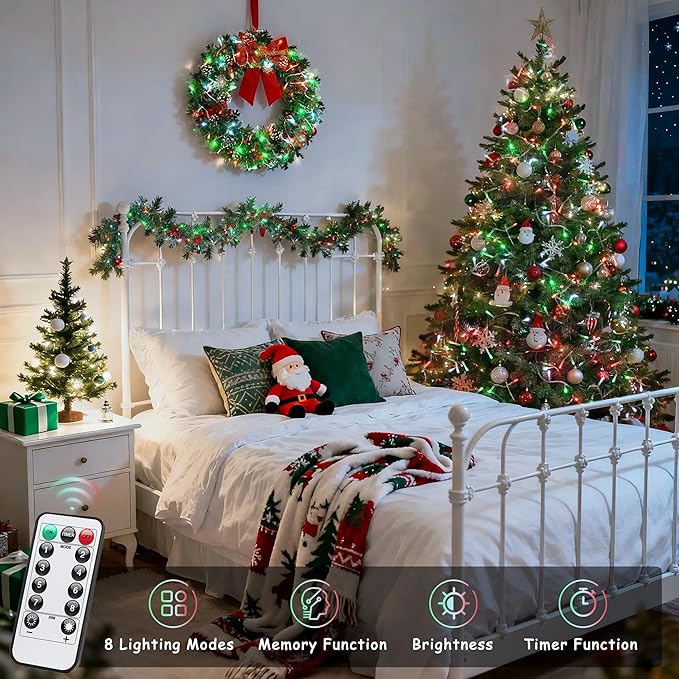 2-Pack 100 LED Christmas Twinkle Lights, 33ft Waterproof for Patio