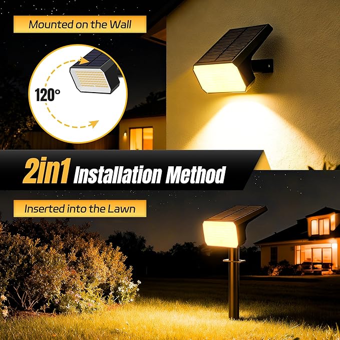 Solar Spot Lights Outdoor, [6 pack/118 LED] 4 Modes Auto On/Off Solar Landscape Spotlights, Ip67 Waterproof Solor Powered Pathway Lights for Outside Yard Garden Walkway Tree Patio (Warm White)
