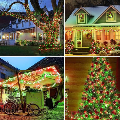Joomer Battery Christmas Lights, 66ft 200LED Fairy Lights Battery Operated Timer 8 Modes Waterproof for Outdoor Home Garden Party Holiday Christmas Trees Decoration (Red Green)