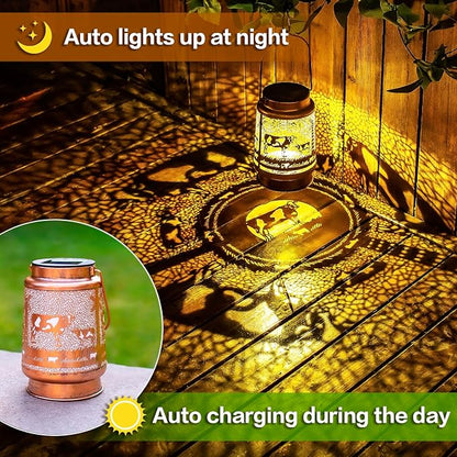 Cow Solar Lanterns Outdoor Waterproof Hanging Solar Lights Cow Gifts for Women Men Metal Decorative LED Cow Lanterns for Garden Decor,Yard,Patio,Lawn,Tabletop,Pathway,Landscape, Brown