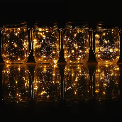 4-Pack Solar-powered Mason Jar Lights (Mason Jar / Handle Included),20 Bulbs Jar Hanging Light,Garden Outdoor Solar / Hanging Lantern,Decor Solar Light,Table Light,Patio Path Light,Warm White