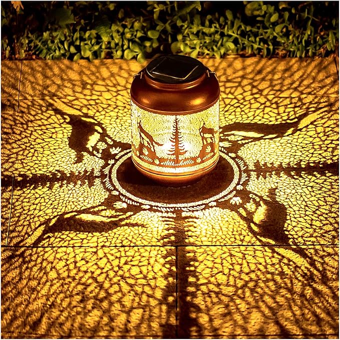 Wolf Solar Lanterns Outdoor Waterproof Hanging Solar Lights Wolf Gifts for Men/Women/Wolf Lovers Gifts Metal Decorative LED Wolf Lanterns for Garden Decor,Patio,Lawn,Pathway,Yard