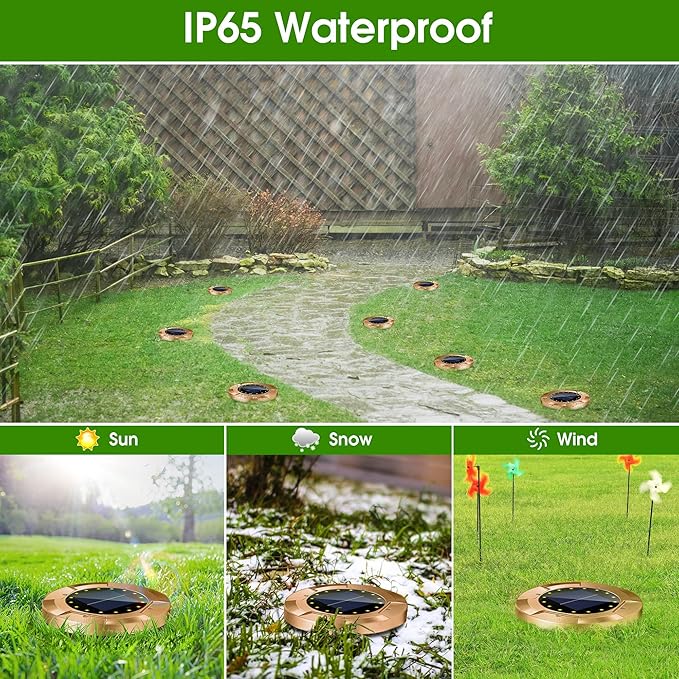 Biling Solar Ground Lights Outdoor 8 Pack, Bright 16 LEDs Solar Lights Outdoor Waterproof, Bronze Landscape Lights Solar Powered for Yard Garden Walkway Pathway Driveway (White)