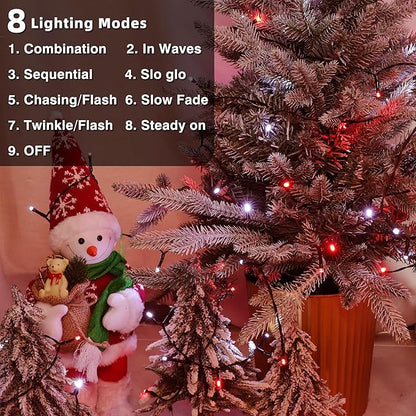 Lomotech Battery Operated Christmas Lights - 4 Pack Total 66ft 200LEDs String Lights 8 Modes Waterproof with Timer for Home, Garden, Party, Holiday, Tree Decoration (Green Wire, Red & White）