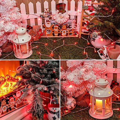 Lomotech Valentine's Day Decorations Lights - 4 Pack Total 66ft 200LEDs Battery String Lights 8 Modes Waterproof with Timer for Home, Garden, Party, Holiday, Tree Decoration (Clear Wire, Red)
