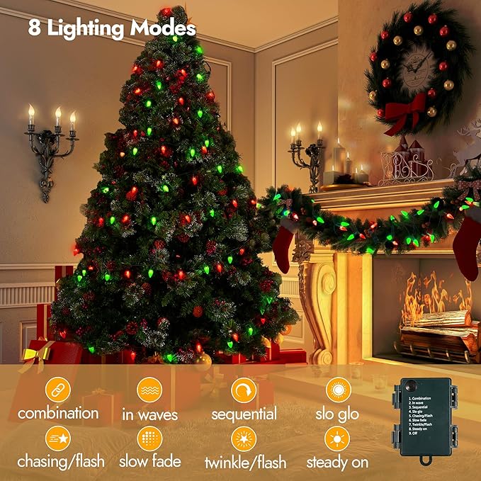 20ft Christmas LED String Lights, Waterproof Timer Lights