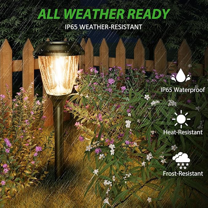 XMCOSY+ Solar Pathway Lights - Durable Glass & Stainless Steel, 10/25 LM Brightness, 2 Adjustable Modes, Waterproof LED Garden Lights for Yard, Lawn, Driveway, Walkway & Landscape Decor (Warm White)