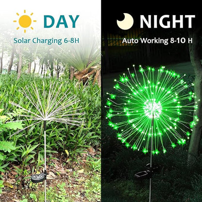 JJGoo Solar Firework Lights, 2 Pack 150 LEDs 2 Lighting Modes Solar Lights Outdoor Waterproof for Garden Patio Walkway Pathway Party Wedding Christmas Decorative - Green