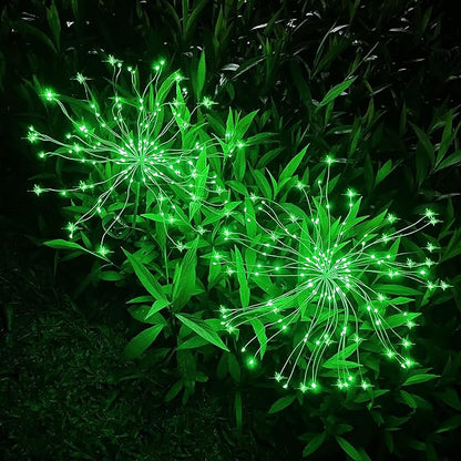 JJGoo Solar Firework Lights, 2 Pack 120 LEDs 2 Lighting Modes Solar Garden Lights Outdoor Waterproof for Yard Patio Walkway Pathway Party Wedding Christmas Decorative - Green
