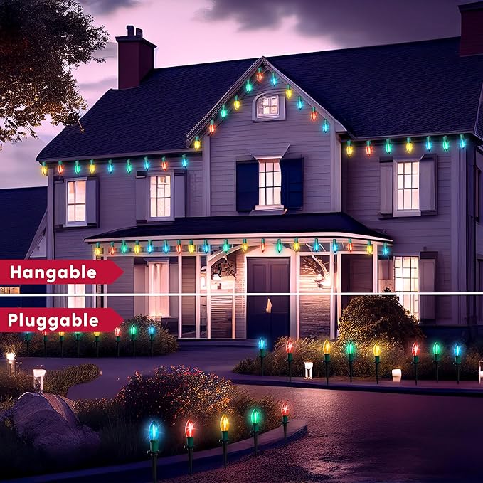 Joiedomi 24 Packs 30.75FT C9 Christmas Multicolor LED Pathway Lights, Waterproof Walkway Lights with Stakes Outdoor Connectable Decor for Holiday Outside, Yard, Garden, Party, Walkway Decor
