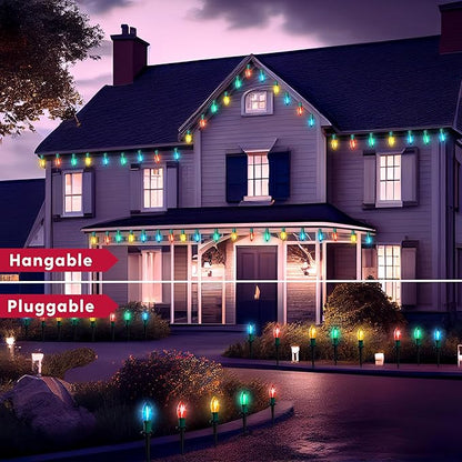 Joiedomi 24 Packs 30.75FT C9 Christmas Multicolor LED Pathway Lights, Waterproof Walkway Lights with Stakes Outdoor Connectable Decor for Holiday Outside, Yard, Garden, Party, Walkway Decor