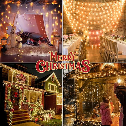 Hopolon 100 LED Christmas Lights Indoor Outdoor,33FT Warm White Twinkle Fairy Light Plug in,8 Modes Waterproof Clear Wire String Lights for Bedroom Classroom Xmas Tree Wedding Party,100 LED,Warm White