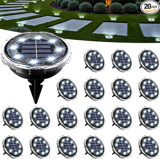 SOLPEX Solar Ground Lights 20 Pack, Solar Pathway Lights Outdoor Waterproof, Landscape Lighting for Garden, Walkway, Driveway, Yard, Deck, Patio, Swimming Pool (Cool White)