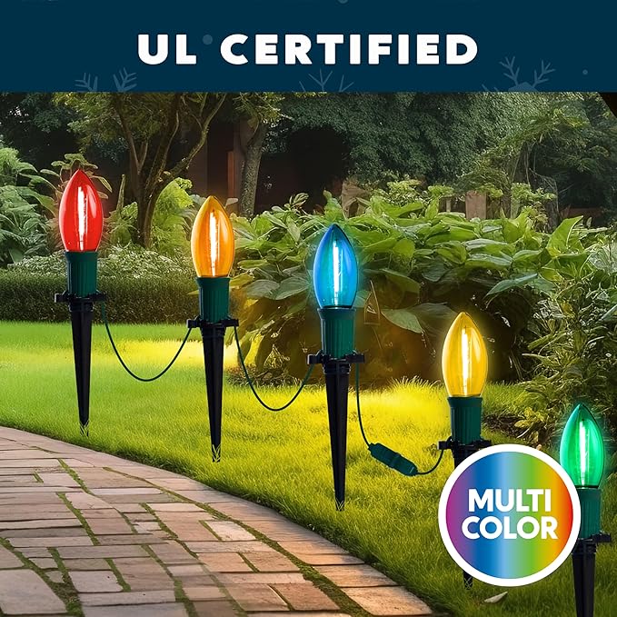 Joiedomi 24 Packs 30.75FT C9 Christmas Multicolor LED Pathway Lights, Waterproof Walkway Lights with Stakes Outdoor Connectable Decor for Holiday Outside, Yard, Garden, Party, Walkway Decor
