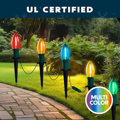 Joiedomi 24 Packs 30.75FT C9 Christmas Multicolor LED Pathway Lights, Waterproof Walkway Lights with Stakes Outdoor Connectable Decor for Holiday Outside, Yard, Garden, Party, Walkway Decor