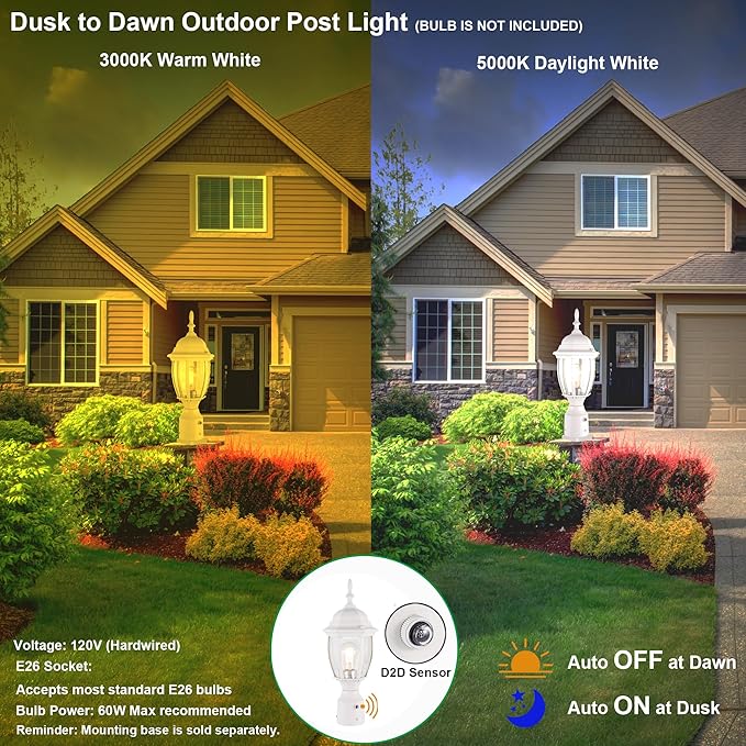 Outdoor Post Lighting Fixture, White Weatherproof Post Light