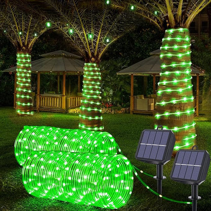 Solar Rope Lights Outdoor, 2-Pack 66ft Total, 200 LED 8-Mode Waterproof String Tube Lights for Garden & Patio, Green
