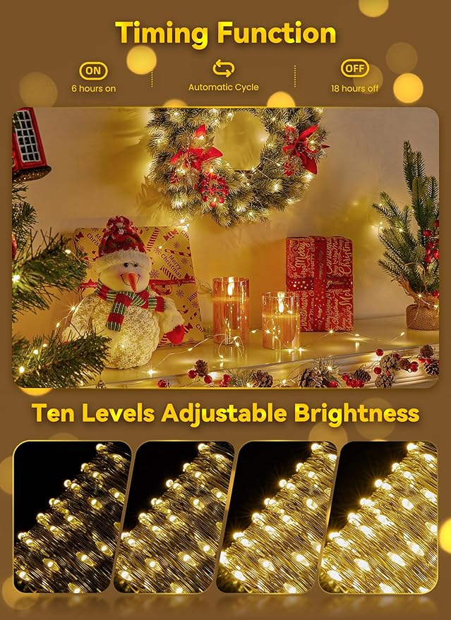 Fairy Lights Battery Operated, 33FT 100LED Waterproof Lights Long Lasting Silver Wire Starry Fairy String Lights for Bedroom, Dorm, Christmas, Tree, Wedding, Mason Jar, Holiday Decor