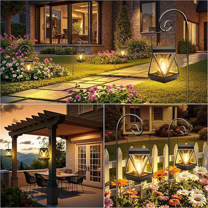 KOOPER 4 Pack Solar Lanterns Outdoor Waterproof, Upgraded Black Metal Hanging Solar Lights Outdoor Lanterns Decorative for Yard Patio Table Pathway Garden Decor
