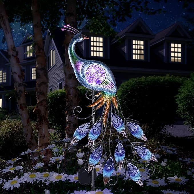 35.4" Peacock Solar Lawn Figurine Light, Waterproof
