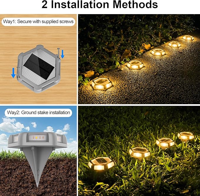Solar Dock Lights Driveway Deck Lights - 12 Packs Waterproof Outdoor LED Aluminum Dock Lighting Warning Step Light for Driveway Sidewalk Garden Pathway Yard (Warm White)