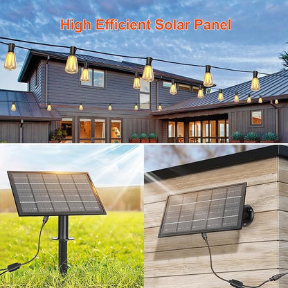 120FT Solar String Lights Outdoor Waterproof with Remote Control Solar Patio Lights 30+2 shatterproof LED ST38 Bulbs for Porch Garden Market Bistro Patio Backyard Fence