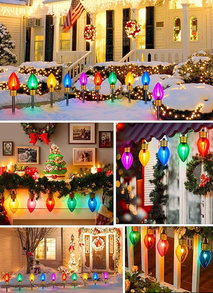 Hanging Christmas Decoration Outdoor - 8.5 FT 5 LED Jumbo Christmas Pathway Lights, Multicolor Christma Walkway Lights, Waterproof Giant Christmas Light Outdoor Decoration for Holiday Roof Yard Lawn