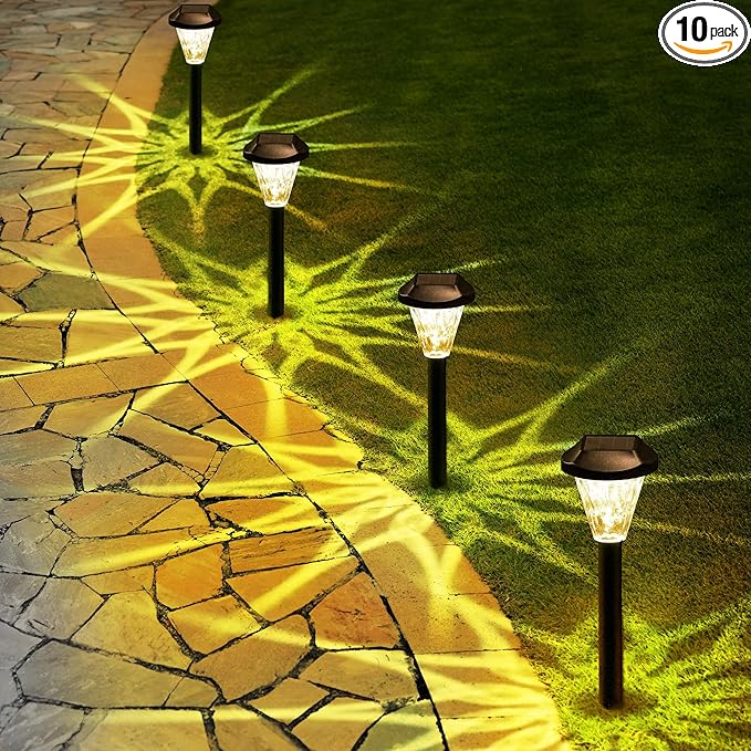 Warm White Solar Pathway Lights 10-Pack, Driveway LED