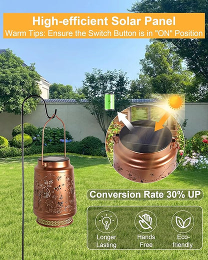 2 Pack Mushroom Solar Lanterns Outdoor Waterproof, Garden Decor Birthday Gifts for Women Mom Grandma Sister, Metal Hanging Solar Lights Outside Decorative for Backyard Patio Lawn Pathway Landscape