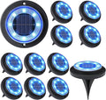 12-Pack Solar Ground Disk Lights, Blue Waterproof LED
