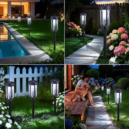 Lomotech Solar Pathway Lights - 8 Pack Solar Lights Outdoor Waterproof, Bright LED Solar Garden Lights for Patio Landscape Lawn Yard Walkway Driveway (White)